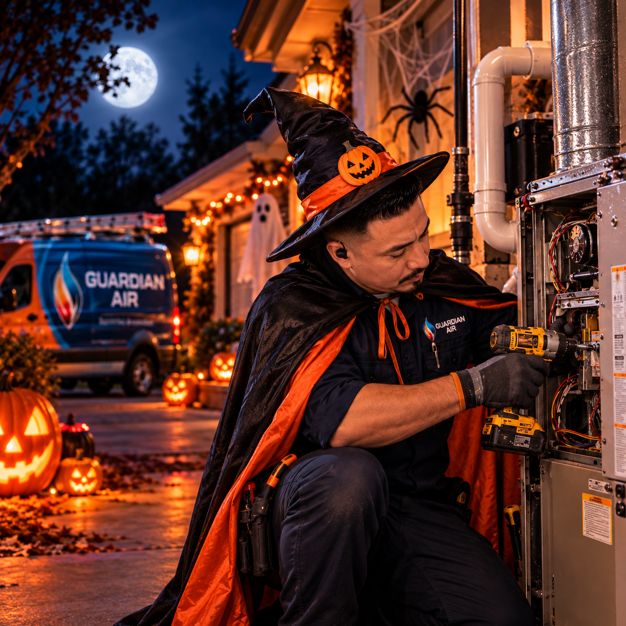HVAC professional working on heating and cooling equipment